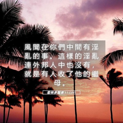 Picture 05 - 歌 林 多 前 書 5:1 CUVT - 風 聞 在 你 們 中 間 有 淫 亂 的 事 - Bible Verse Picture