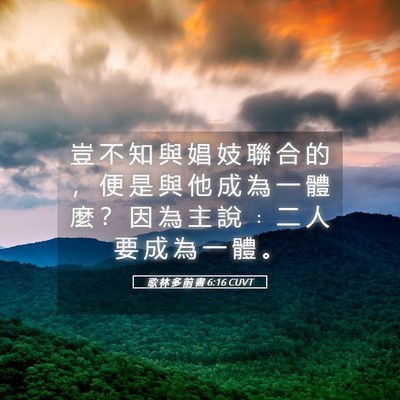 Picture 05 - 歌 林 多 前 書 6:16 CUVT - 豈 不 知 與 娼 妓 聯 合 的 ， 便 是 - Bible Verse Picture