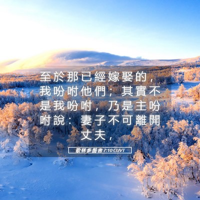 Picture 05 - 歌 林 多 前 書 7:10 CUVT - 至 於 那 已 經 嫁 娶 的 ， 我 吩 咐 - Bible Verse Picture