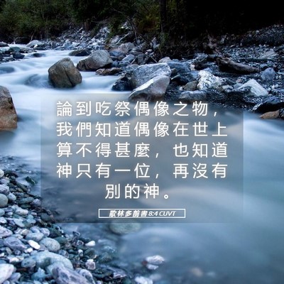 Picture 05 - 歌 林 多 前 書 8:4 CUVT - 論 到 吃 祭 偶 像 之 物 ， 我 們 知 - Bible Verse Picture