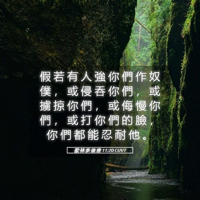 Picture 05 - 歌 林 多 後 書 11:20 CUVT - 假 若 有 人 強 你 們 作 奴 僕 ， 或 - Bible Verse Picture