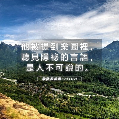 Picture 05 - 歌 林 多 後 書 12:4 CUVT - 他 被 提 到 樂 園 裡 ， 聽 見 隱 祕 - Bible Verse Picture