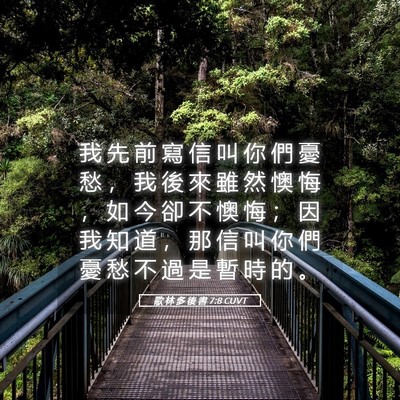 Picture 05 - 歌 林 多 後 書 7:8 CUVT - 我 先 前 寫 信 叫 你 們 憂 愁 ， 我 - Bible Verse Picture
