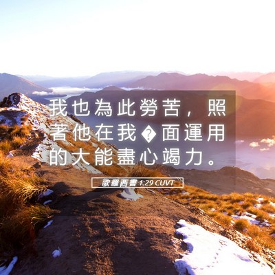 Picture 05 - 歌 羅 西 書 1:29 CUVT - 我 也 為 此 勞 苦 ， 照 著 他 在 我 - Bible Verse Picture