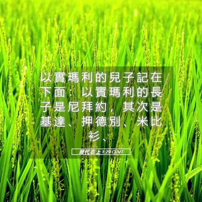 Picture 05 - 歷 代 志 上 1:29 CUVT - 以 實 瑪 利 的 兒 子 記 在 下 面 ： - Bible Verse Picture