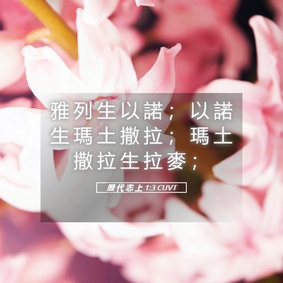 Picture 05 - 歷 代 志 上 1:3 CUVT - 雅 列 生 以 諾 ； 以 諾 生 瑪 土 撒 - Bible Verse Picture