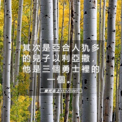 Picture 05 - 歷 代 志 上 11:12 CUVT - 其 次 是 亞 合 人 犰 多 的 兒 子 以 - Bible Verse Picture