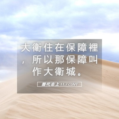 Picture 05 - 歷 代 志 上 11:7 CUVT - 大 衛 住 在 保 障 裡 ， 所 以 那 保 - Bible Verse Picture