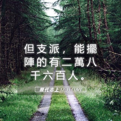 Picture 05 - 歷 代 志 上 12:35 CUVT - 但 支 派 ， 能 擺 陣 的 有 二 萬 八 - Bible Verse Picture