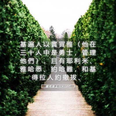 Picture 05 - 歷 代 志 上 12:4 CUVT - 基 遍 人 以 實 買 雅 〈 他 在 三 十 - Bible Verse Picture