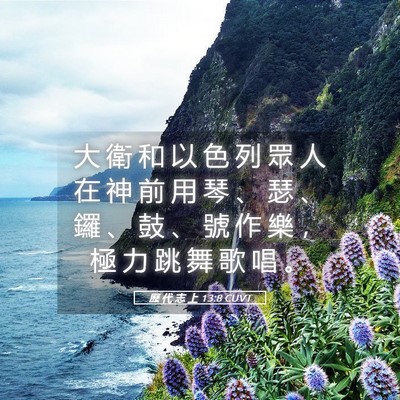 Picture 05 - 歷 代 志 上 13:8 CUVT - 大 衛 和 以 色 列 眾 人 在 神 前 用 - Bible Verse Picture