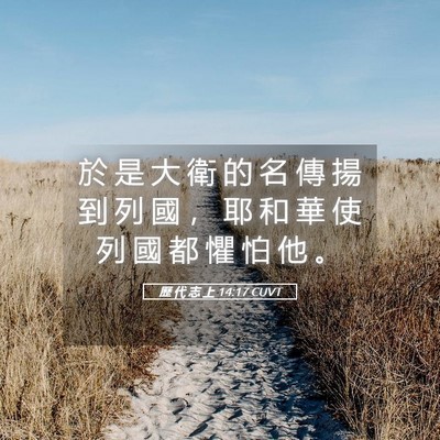 Picture 05 - 歷 代 志 上 14:17 CUVT - 於 是 大 衛 的 名 傳 揚 到 列 國 ， - Bible Verse Picture