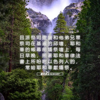 Picture 05 - 歷 代 志 上 16:39 CUVT - 且 派 祭 司 撒 督 和 他 弟 兄 眾 祭 - Bible Verse Picture