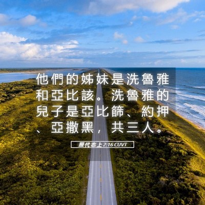 Picture 05 - 歷 代 志 上 2:16 CUVT - 他 們 的 姊 妹 是 洗 魯 雅 和 亞 比 - Bible Verse Picture