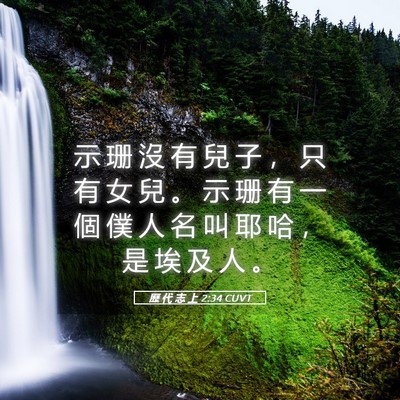 Picture 05 - 歷 代 志 上 2:34 CUVT - 示 珊 沒 有 兒 子 ， 只 有 女 兒 。 - Bible Verse Picture