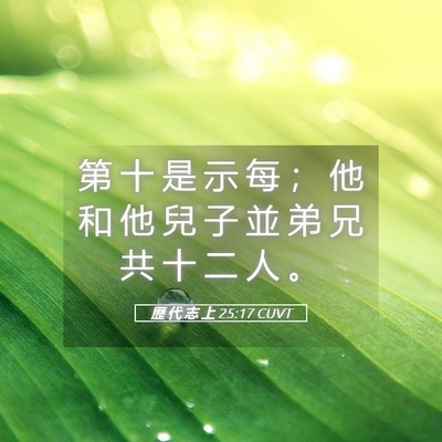 Picture 05 - 歷 代 志 上 25:17 CUVT - 第 十 是 示 每 ； 他 和 他 兒 子 並 - Bible Verse Picture