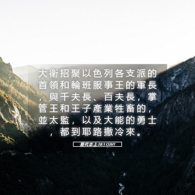 Picture 05 - 歷 代 志 上 28:1 CUVT - 大 衛 招 聚 以 色 列 各 支 派 的 首 - Bible Verse Picture
