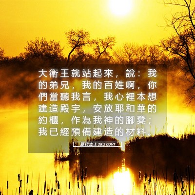 Picture 05 - 歷 代 志 上 28:2 CUVT - 大 衛 王 就 站 起 來 ， 說 ： 我 的 - Bible Verse Picture