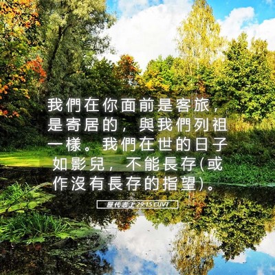 Picture 05 - 歷 代 志 上 29:15 CUVT - 我 們 在 你 面 前 是 客 旅 ， 是 寄 - Bible Verse Picture
