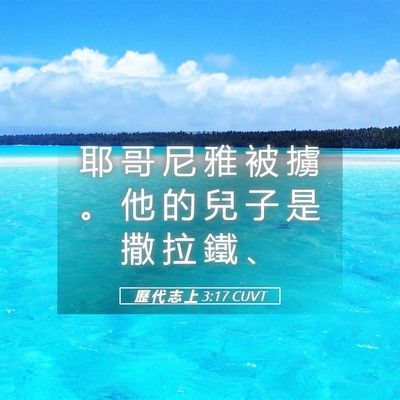 Picture 05 - 歷 代 志 上 3:17 CUVT - 耶 哥 尼 雅 被 擄 。 他 的 兒 子 是 - Bible Verse Picture