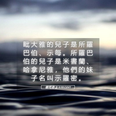Picture 05 - 歷 代 志 上 3:19 CUVT - 毗 大 雅 的 兒 子 是 所 羅 巴 伯 、 - Bible Verse Picture
