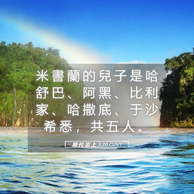 Picture 05 - 歷 代 志 上 3:20 CUVT - 米 書 蘭 的 兒 子 是 哈 舒 巴 、 阿 - Bible Verse Picture