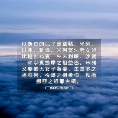 Picture 05 - 歷 代 志 上 4:17 CUVT - 以 斯 拉 的 兒 子 是 益 帖 、 米 列 - Bible Verse Picture