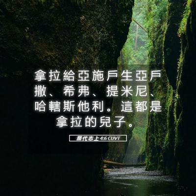 Picture 05 - 歷 代 志 上 4:6 CUVT - 拿 拉 給 亞 施 戶 生 亞 戶 撒 、 希 - Bible Verse Picture