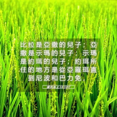 Picture 05 - 歷 代 志 上 5:8 CUVT - 比 拉 是 亞 撒 的 兒 子 ； 亞 撒 是 - Bible Verse Picture