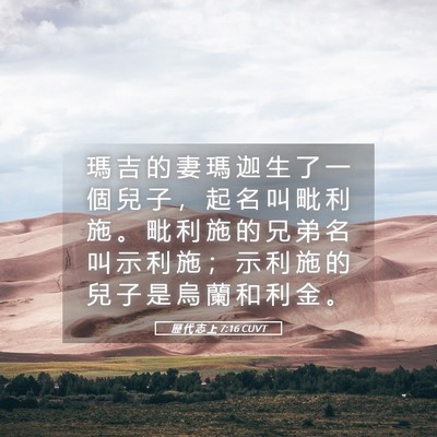 Picture 05 - 歷 代 志 上 7:16 CUVT - 瑪 吉 的 妻 瑪 迦 生 了 一 個 兒 子 - Bible Verse Picture