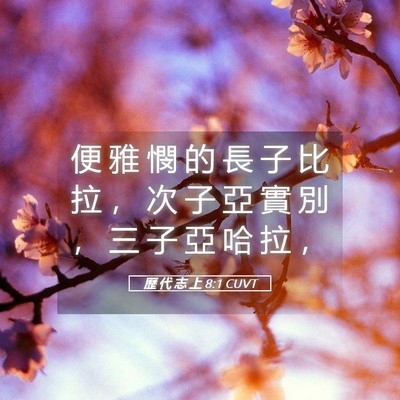 Picture 05 - 歷 代 志 上 8:1 CUVT - 便 雅 憫 的 長 子 比 拉 ， 次 子 亞 - Bible Verse Picture