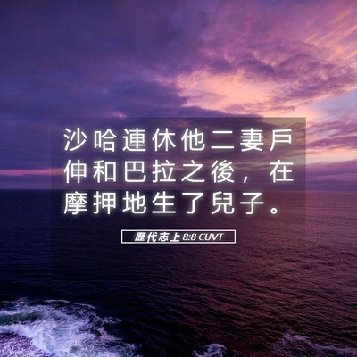 Picture 05 - 歷 代 志 上 8:8 CUVT - 沙 哈 連 休 他 二 妻 戶 伸 和 巴 拉 - Bible Verse Picture