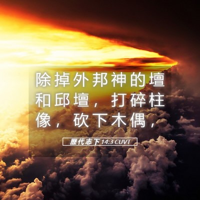 Picture 05 - 歷 代 志 下 14:3 CUVT - 除 掉 外 邦 神 的 壇 和 邱 壇 ， 打 - Bible Verse Picture