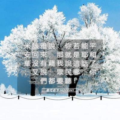 Picture 05 - 歷 代 志 下 18:27 CUVT - 米 該 雅 說 ： 你 若 能 平 安 回 來 - Bible Verse Picture