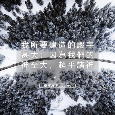 Picture 05 - 歷 代 志 下 2:5 CUVT - 我 所 要 建 造 的 殿 宇 甚 大 ； 因 - Bible Verse Picture