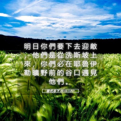 Picture 05 - 歷 代 志 下 20:16 CUVT - 明 日 你 們 要 下 去 迎 敵 ， 他 們 - Bible Verse Picture