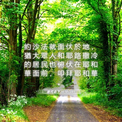 Picture 05 - 歷 代 志 下 20:18 CUVT - 約 沙 法 就 面 伏 於 地 ， 猶 大 眾 - Bible Verse Picture