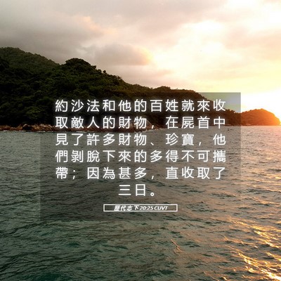 Picture 05 - 歷 代 志 下 20:25 CUVT - 約 沙 法 和 他 的 百 姓 就 來 收 取 - Bible Verse Picture