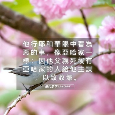 Picture 05 - 歷 代 志 下 22:4 CUVT - 他 行 耶 和 華 眼 中 看 為 惡 的 事 - Bible Verse Picture
