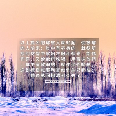 Picture 05 - 歷 代 志 下 28:15 CUVT - 以 上 提 名 的 那 些 人 就 站 起 ， - Bible Verse Picture