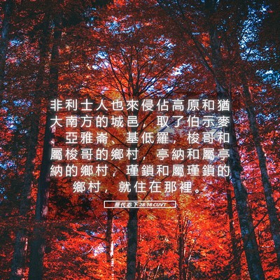 Picture 05 - 歷 代 志 下 28:18 CUVT - 非 利 士 人 也 來 侵 佔 高 原 和 猶 - Bible Verse Picture