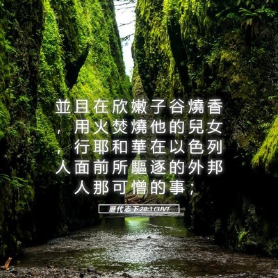 Picture 05 - 歷 代 志 下 28:3 CUVT - 並 且 在 欣 嫩 子 谷 燒 香 ， 用 火 - Bible Verse Picture