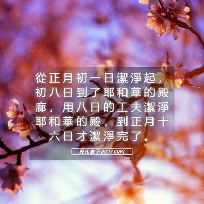 Picture 05 - 歷 代 志 下 29:17 CUVT - 從 正 月 初 一 日 潔 淨 起 ， 初 八 - Bible Verse Picture