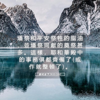 Picture 05 - 歷 代 志 下 29:35 CUVT - 燔 祭 和 平 安 祭 牲 的 脂 油 ， 並 - Bible Verse Picture