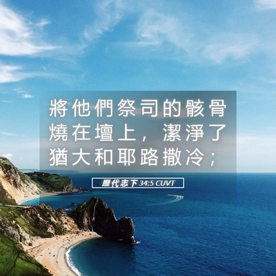 Picture 05 - 歷 代 志 下 34:5 CUVT - 將 他 們 祭 司 的 骸 骨 燒 在 壇 上 - Bible Verse Picture