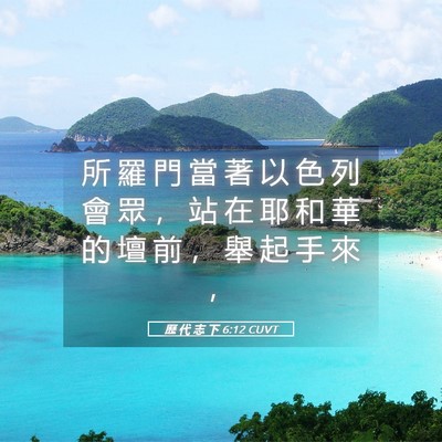 Picture 05 - 歷 代 志 下 6:12 CUVT - 所 羅 門 當 著 以 色 列 會 眾 ， 站 - Bible Verse Picture