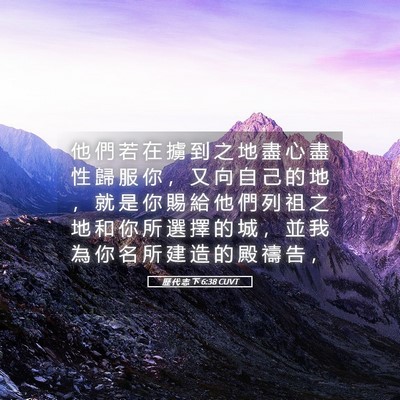 Picture 05 - 歷 代 志 下 6:38 CUVT - 他 們 若 在 擄 到 之 地 盡 心 盡 性 - Bible Verse Picture