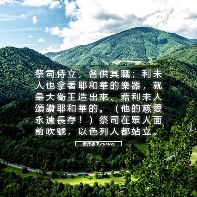 Picture 05 - 歷 代 志 下 7:6 CUVT - 祭 司 侍 立 ， 各 供 其 職 ； 利 未 - Bible Verse Picture