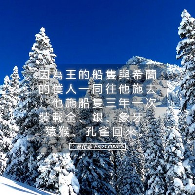 Picture 05 - 歷 代 志 下 9:21 CUVT - 因 為 王 的 船 隻 與 希 蘭 的 僕 人 - Bible Verse Picture