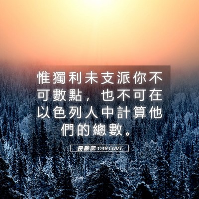 Picture 05 - 民 數 記 1:49 CUVT - 惟 獨 利 未 支 派 你 不 可 數 點 ， - Bible Verse Picture